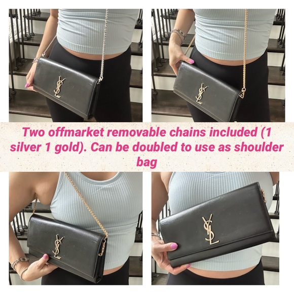 π― YSL Saint Laurent Large Black Leather Clutch on Chain w/ auth cert - Picture 4 of 14